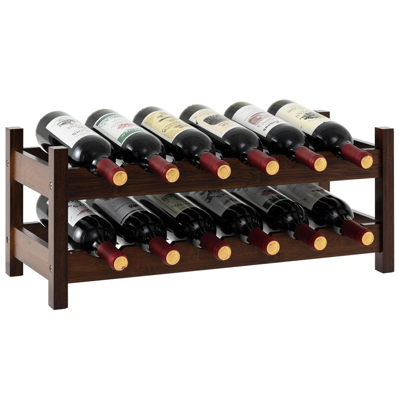 Giantex Bamboo Wine Rack, 2/3 Tier 12/18 Bottle Wine Storage Cabinet Shelf