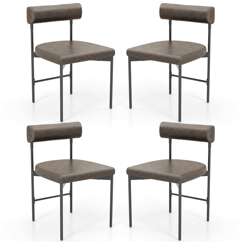 Giantex Dining Chairs, Faux Leather Upholstered Kitchen Side Chair with Padded Backrest and Cushion, Metal Legs