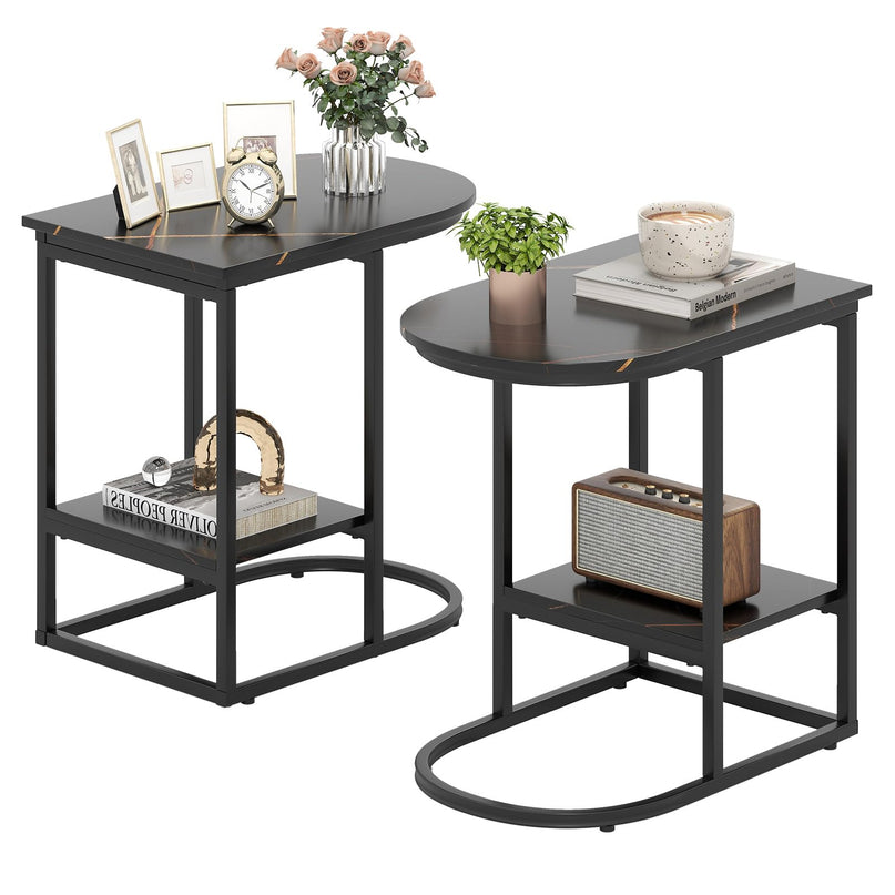 Giantex C Shaped End Table with Faux Marble Tabletop & Storage Shelf