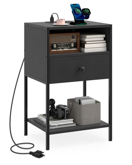 Giantex Night Stand with Charging Station for Bedroom Small Spaces