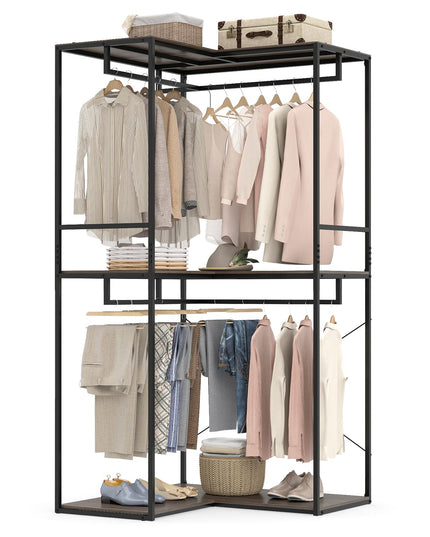 Giantex 3-Tier L-Shaped Garment Rack w/3 Open Shelves & 2 Hanging Racks