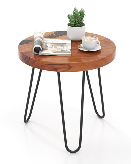 Giantex Outdoor Side Table Teak Wood - 20” Round End Table with Epoxy Resin Tabletop