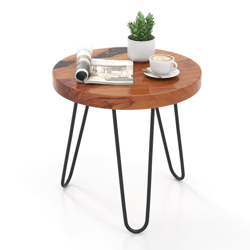 Giantex Outdoor Side Table Teak Wood - 20” Round End Table with Epoxy Resin Tabletop