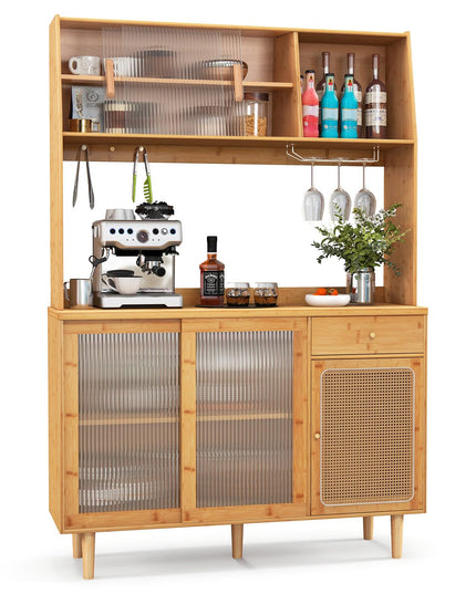 Giantex Pantry Cabinet 69" Bamboo Hutch Cabinet with Storage