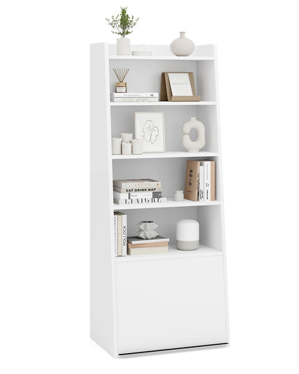 Giantex 6-Tier Bookcase, Freestanding Ladder Bookshelf with 2 Adjustable Shelves & Flip Up Door