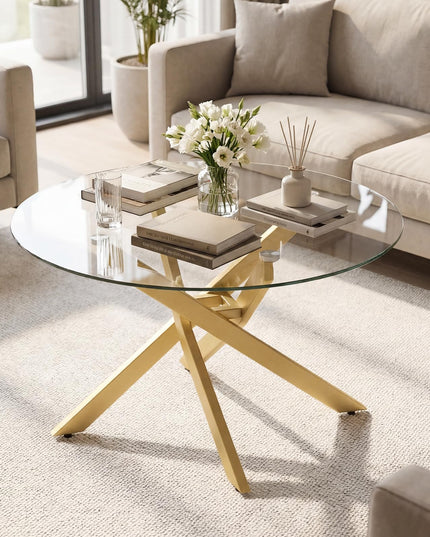 Giantex Round Glass Coffee Table 31.5" Modern Center Table