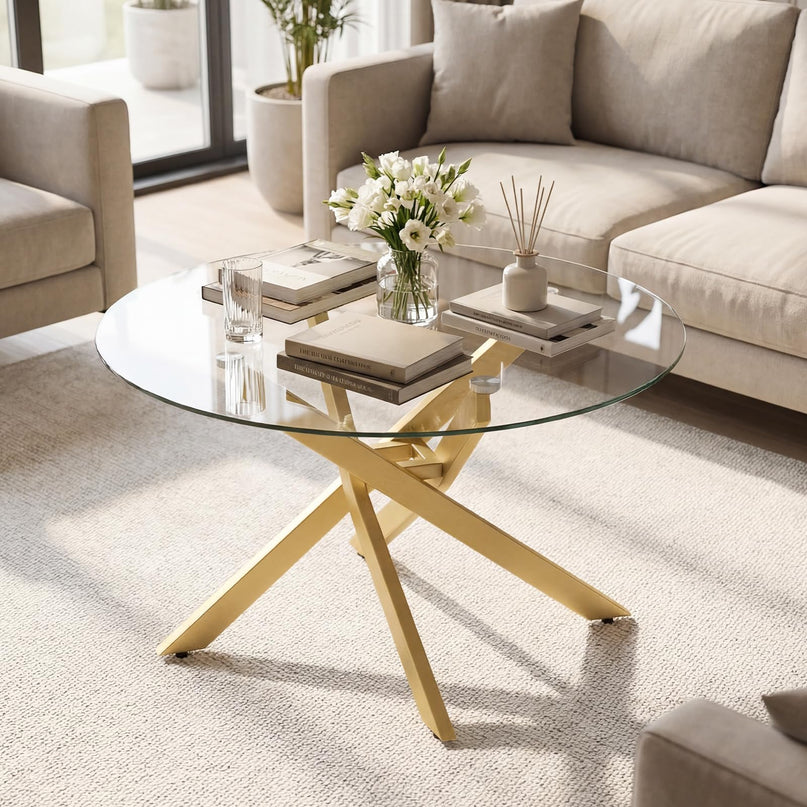 Giantex Round Glass Coffee Table 31.5" Modern Center Table