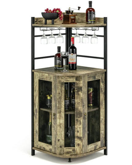 Giantex Corner Bar Cabinet with Glass Holder