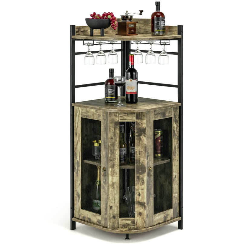Giantex Corner Bar Cabinet with Glass Holder