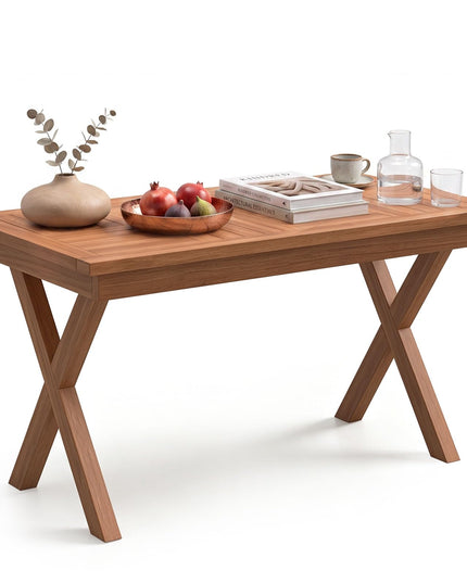 GIANTEX 31.5" Outdoor Teak Wood Coffee Table with Slatted Tabletop