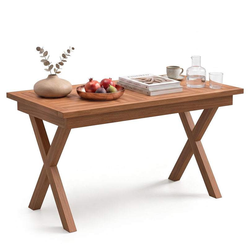 GIANTEX 31.5" Outdoor Teak Wood Coffee Table with Slatted Tabletop