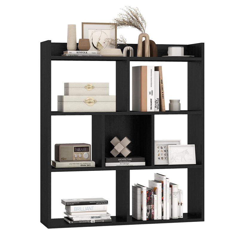 Giantex 7 Cube Bookshelf, Free-standing Wooden Bookcase, 4 Tier Home Display Shelf, Horizontal Storage Unit w/Anti-Toppling Devices
