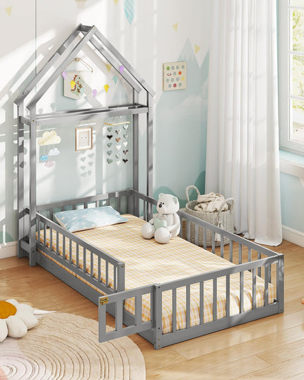 Giantex Twin House Floor Bed for Kids for Girls or Boys