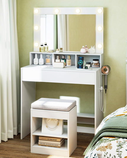 Vanity Desk with Mirror and Lights for Bedroom Small Space