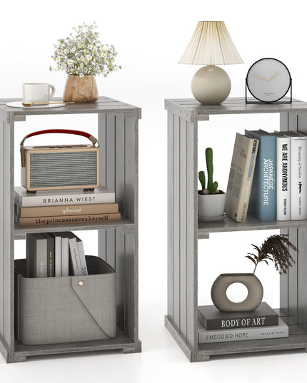 Giantex 2-Cube Bookcase Set of 1/2, 3-Tier Paulownia Wood Cubic Organizer w/Open Back