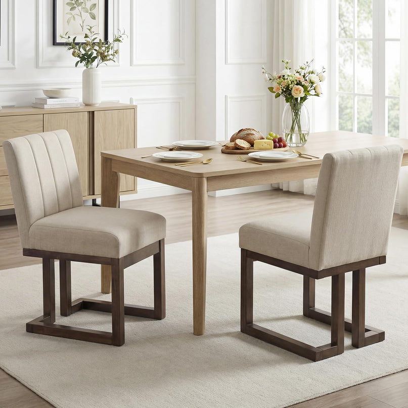 Giantex Farmhouse Fabric Upholstered Kitchen Chairs with 5.5" Thickened Padded Seat