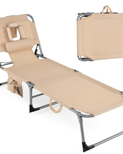 Chaise longue Giantex pliante pour la plage avec trou pour le visage, oreiller lavable, poche