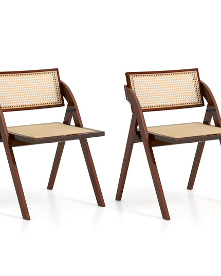 Giantex Folding Dining Chairs Set, Wooden Folding Chair with Rattan Backrest & Seat