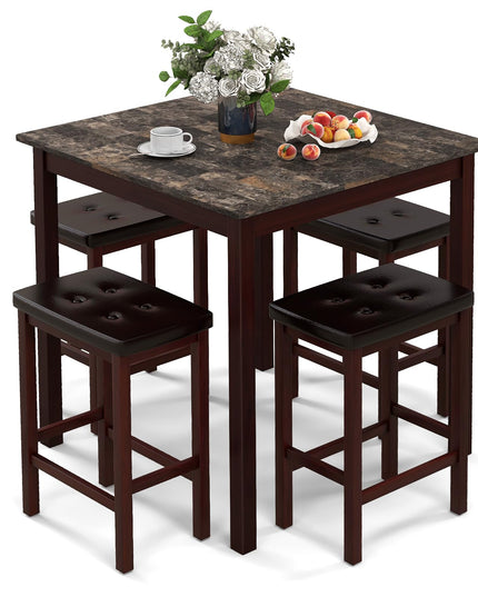 Giantex Dining Table Set for 4, Kitchen Table Chairs Set of 4, Counter Height Dining Table Set with 4 Bar Stools