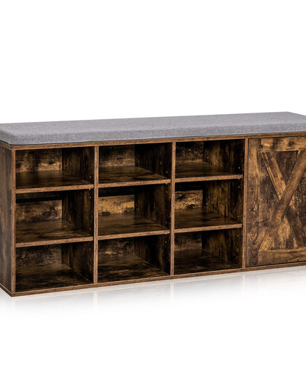 Giantex Shoe Bench, 3 Tier 9 Cubes Storage Bench with Adjustable Shelves (Rustic Brown)