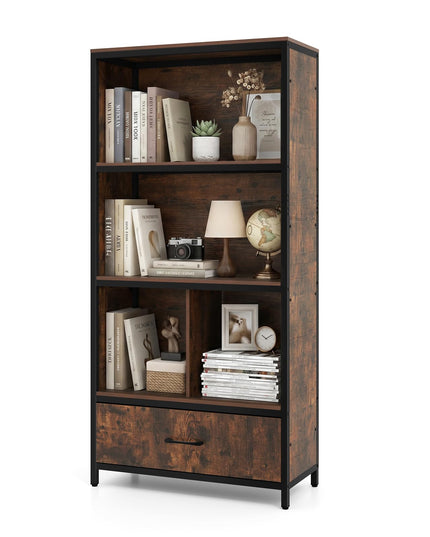 Giantex 56" Tall Bookcase with Drawer 5-Tier Bookshelf