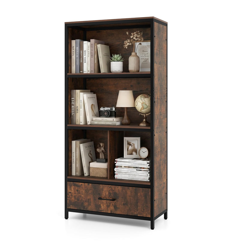 Giantex 56" Tall Bookcase with Drawer 5-Tier Bookshelf