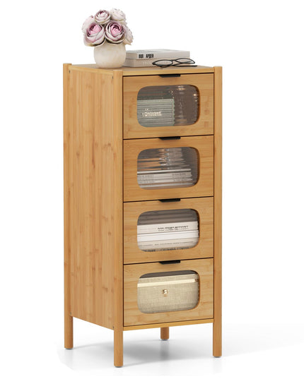 Giantex 4 Drawer Storage Cabinet with Fluted Tempered Glass Drawers