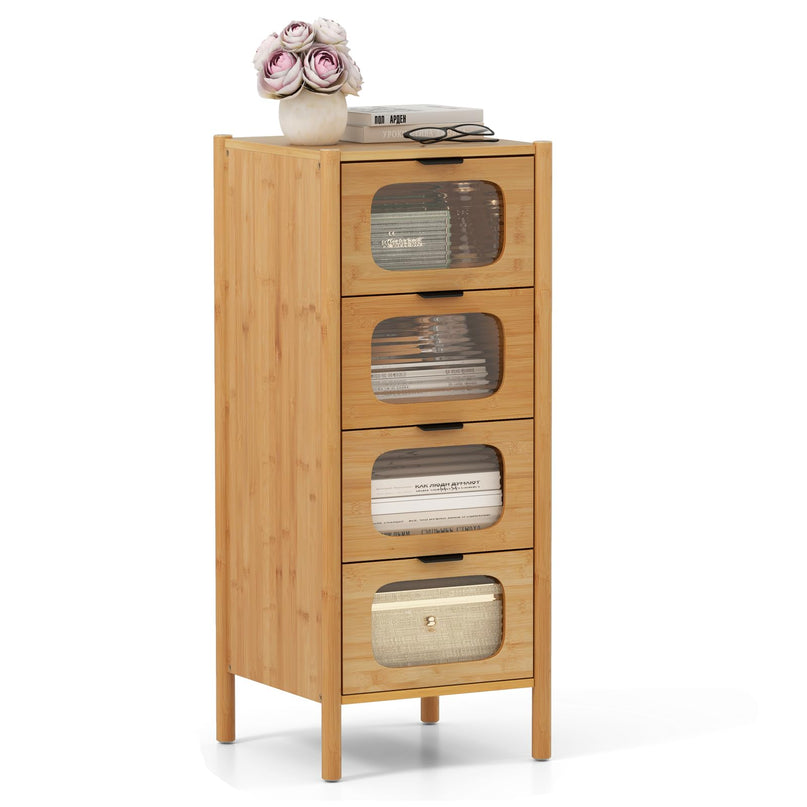 Giantex 4 Drawer Storage Cabinet with Fluted Tempered Glass Drawers