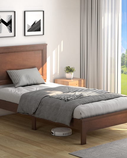 Platform Bed w/ Rubber Wood Legs & Integrated Headboard | Wooden Bed Frame