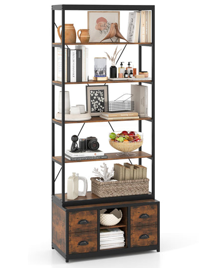 Giantex 8-Tier Bookshelf with Storage, 79" Freestanding Bookcase with 4 Fabric Drawers & Adjustable Shelf