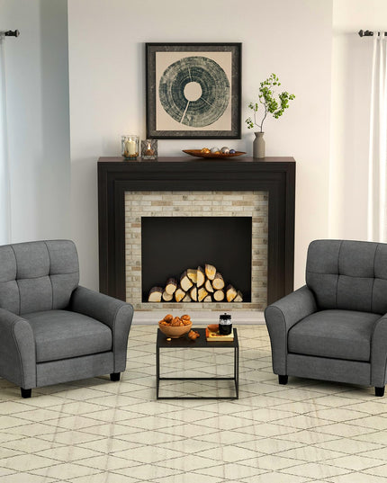 Giantex Modern Mid-Century Accent Chair - Linen Living Room Chair with Tufted Back, Grey