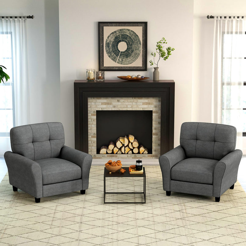 Giantex Modern Mid-Century Accent Chair - Linen Living Room Chair with Tufted Back, Grey