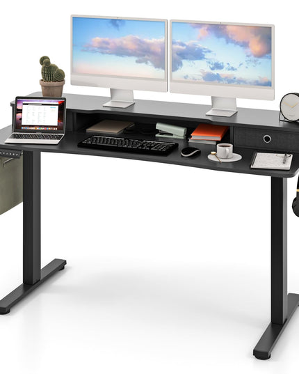 Giantex Electric Standing Desk with 2 Drawers, 48" /55"x 24" Height Adjustable Electric Stand Up Desk with Storage Shelf