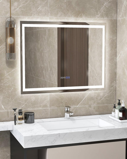 CHARMAID LED Bathroom Mirror - Lighted Vanity Mirror with Front and Backlight, 3 Lighting Colors, Adjustable Brightness