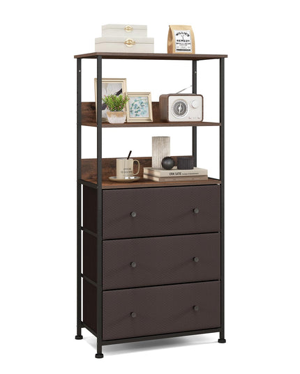 Giantex Corner Shelf with 3 Storage Drawers - 3-Tier Bookshelf with Height Adjustable Upper Shelf