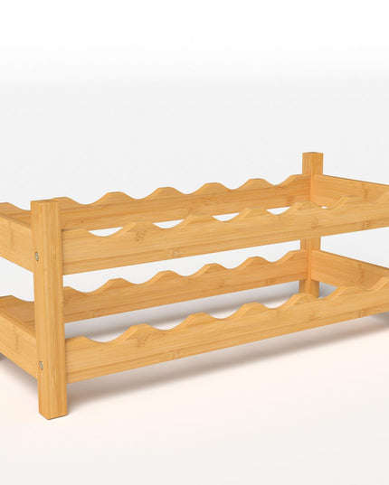 Giantex Bamboo Wine Rack, 2/3 Tier 12/18 Bottle Wine Storage Cabinet Shelf