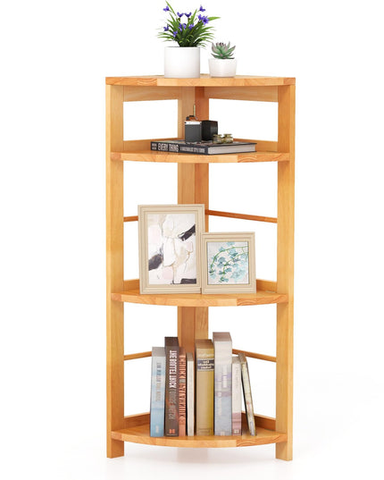 Giantex 4-Tier Corner Shelf, 34" Bookshelf with Rubber Wood Frame, Anti-Toppling Kit