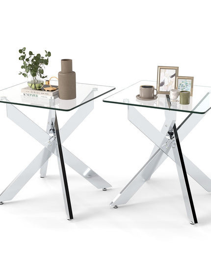 Giantex Table d'appoint carrée en verre pour canapé（1/2）