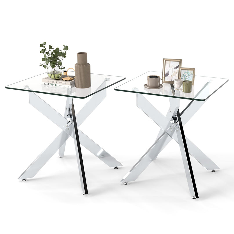 Giantex Table d'appoint carrée en verre pour canapé（1/2）