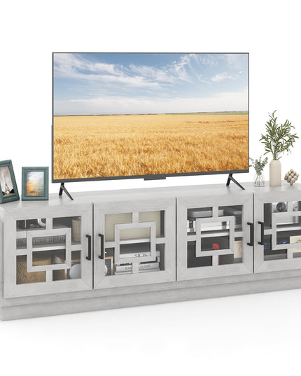 Giantex Farmhouse TV Stand for TVs up to 75”, 4-Door Glass Entertainment Center with 2 Cabinets