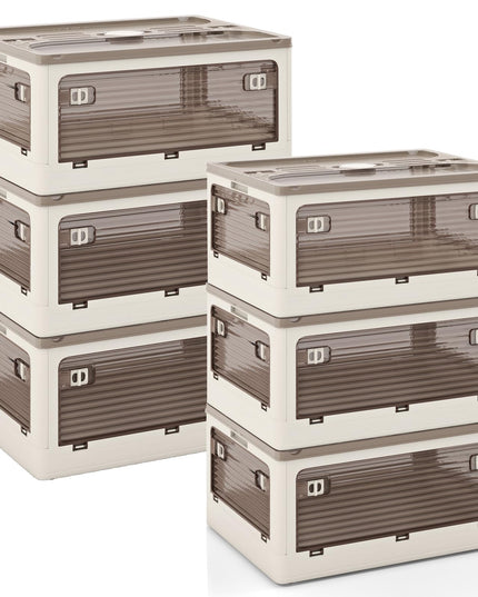 Giantex Storage Bins with Lids and Hidden Wheels, 3/6 Pack Stackable Collapsible Storage Boxes with 5 Opening Doors