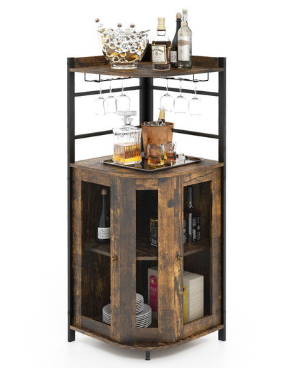 Giantex Corner Bar Cabinet with Glass Holder