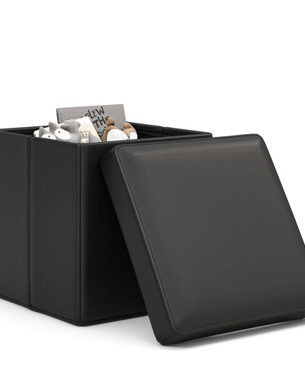 Giantex Cube Storage Ottoman - 15 Inches Folding Ottoman Storage Chest, PVC Leather, Upholstered Footrest