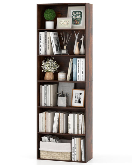 Giantex 6-Tier Bookcase, 70" Tall Wooden Bookshelf, Freestanding Storage Organizer w/Open Shelves