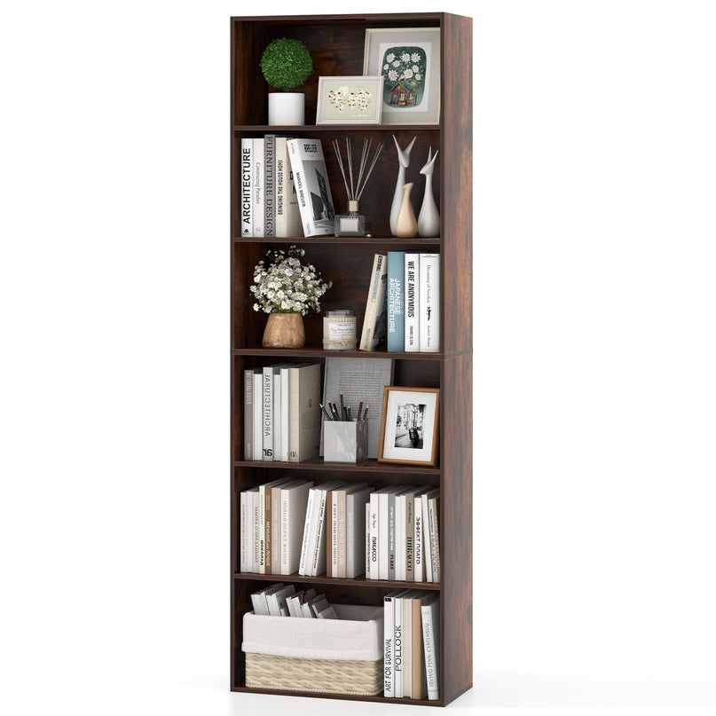Giantex 6-Tier Bookcase, 70" Tall Wooden Bookshelf, Freestanding Storage Organizer w/Open Shelves