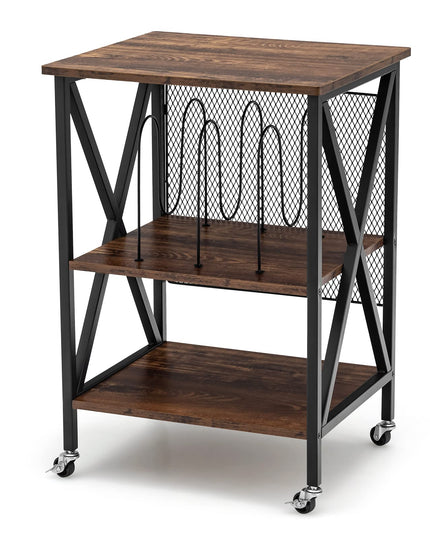 Giantex Record Player Stand, Vinyl Record Storage Table w/ 3 M-shaped Dividers & 4 Rolling Wheels, Rustic Brown
