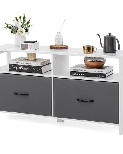 Giantex TV Stand for Bedroom, Storage Cabinet with 2 Open Shelves, 2 Removable Fabric Drawers