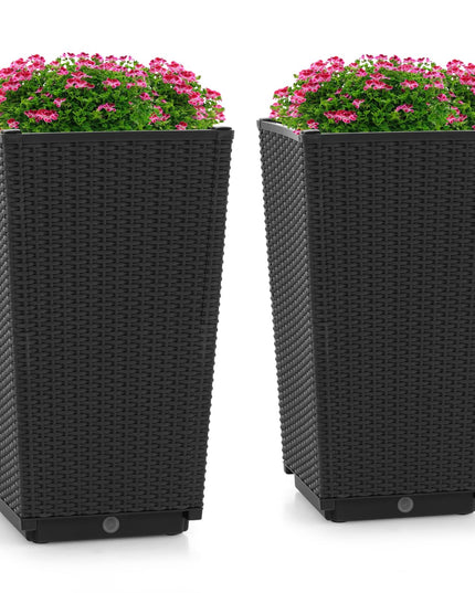 Giantex Outdoor Wicker Flower Pot Set of 2, 22.5” Tall Planters with Drainage Hole, Self-Watering Tray