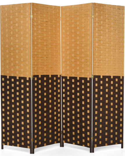 Giantex 4 Panel Room Divider, 6 Ft Tall Handmade Rattan Room Dividers, Portable Wood Room Separators Divider