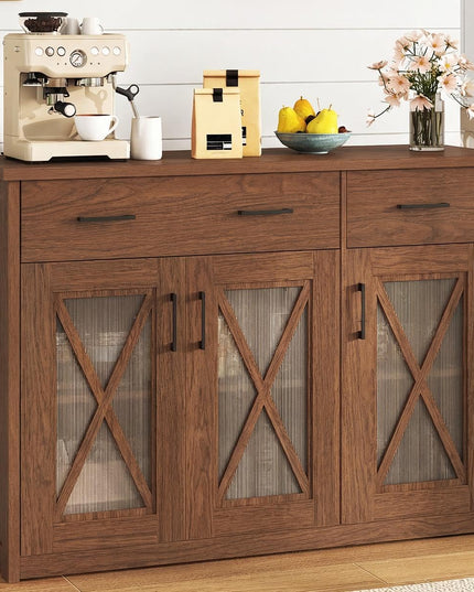 Giantex 47'' Farmhouse Buffet Cabinet w/Fluted Glass Doors